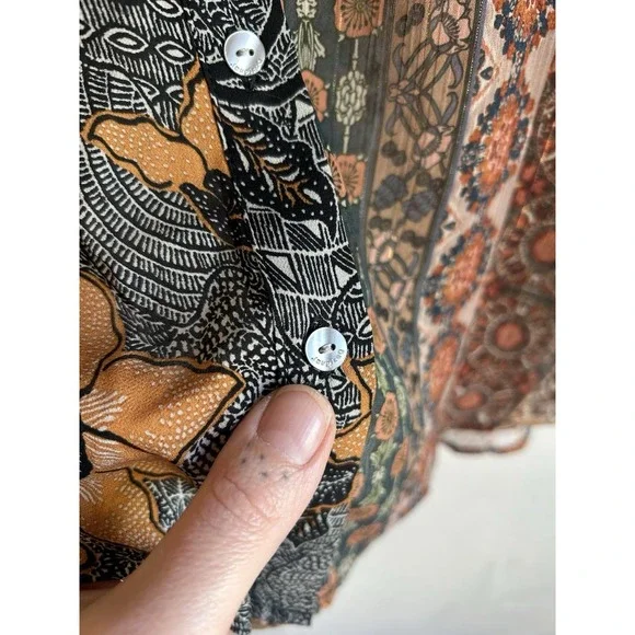 Desigual Mixed Print Boho Button Up Top XS Semi Sheer Patchwork Bohemian Luxury - Picture 3 of 7